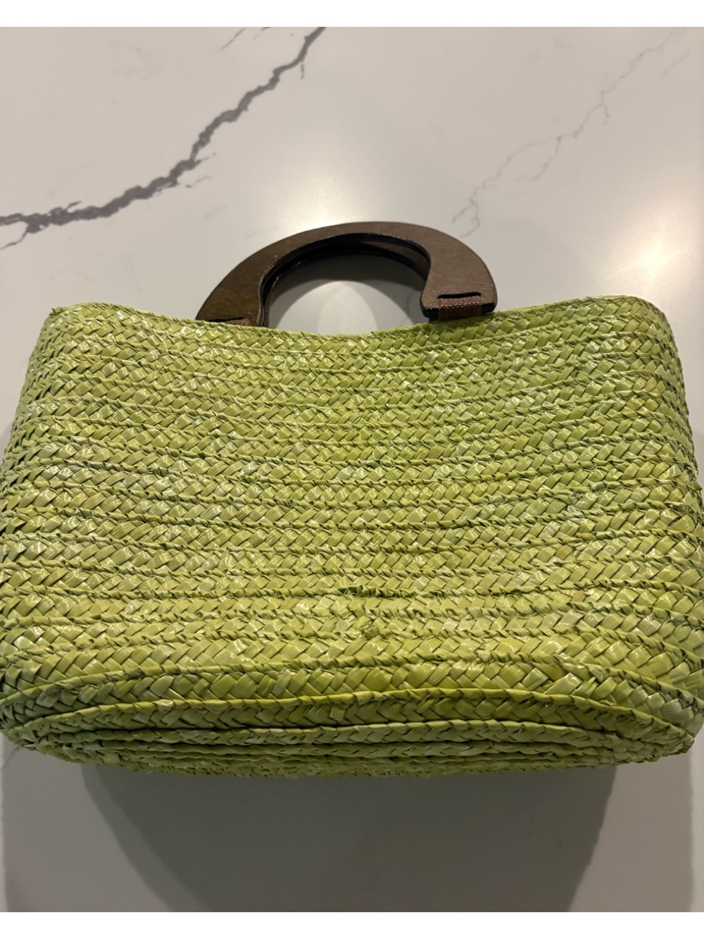 NWT Caribbean Joe Lime Green Wheat Straw HandHeld Tote Bag - Picture 6 of 12